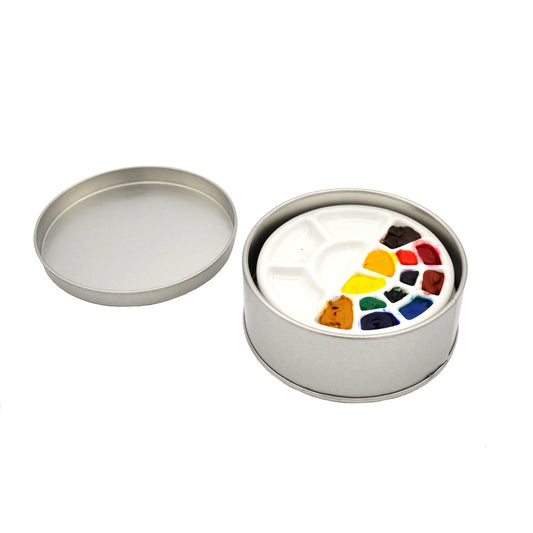 Mini palette en céramique faite à la main avec 16 puits - ensemble de 2 dans une boîte en métal